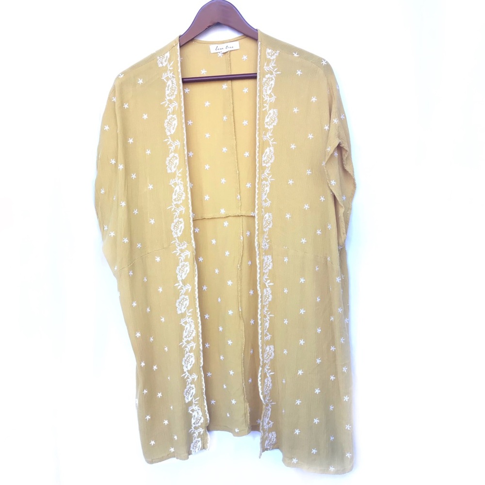 Love Tree Cardigan Kimono Yellow Floral Stars Larg